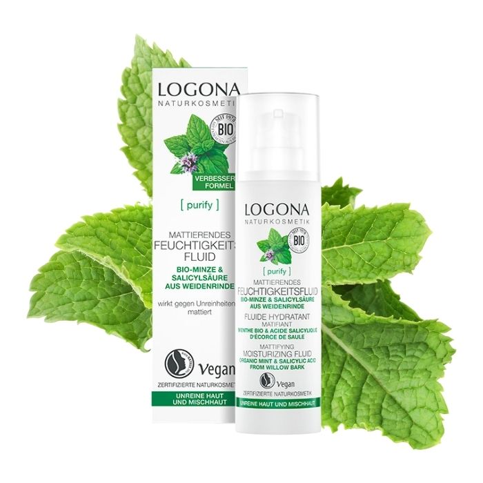 Fluido hidratante matificante, c&oacute;mo eliminar los granos con la rutina facial purificante Logona con menta